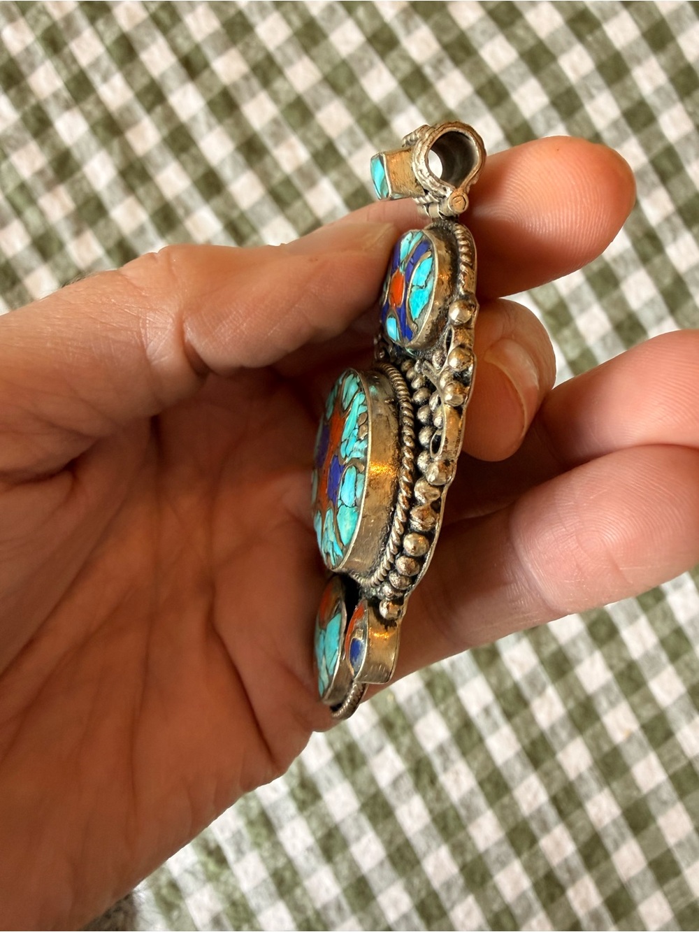Handmade Sterling Silver Tibetan Turquoise Pendant - Picture 4 of 4